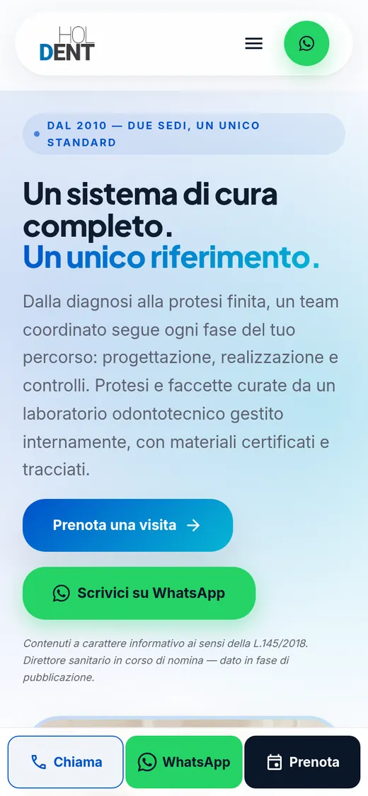 The HolDent website on a phone