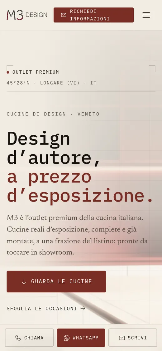 The M3 Design website on a phone